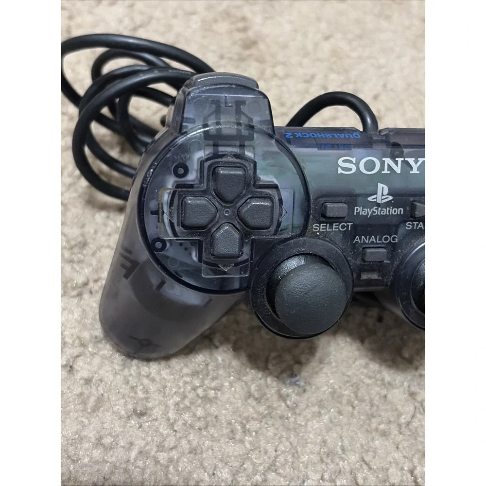 Lot Of 3 Sony Ps2 Controllers Clear Smoke Transparent Blue And Original Black